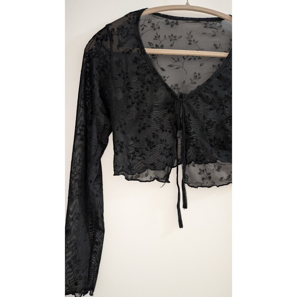 Lace Shrug Womens SM M Y2K Black Lightweight Cropped Whimsigoth Sheer Lagenlook